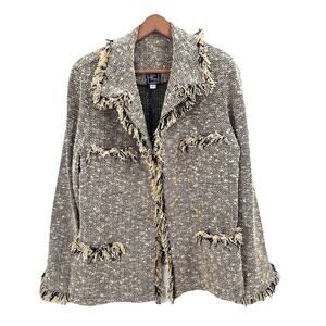 Vintage Joan Fagin Fringed Marled Knit Art To Wear Jacket Womens Size Large